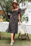 Floral Print Black Midi Summer Dress