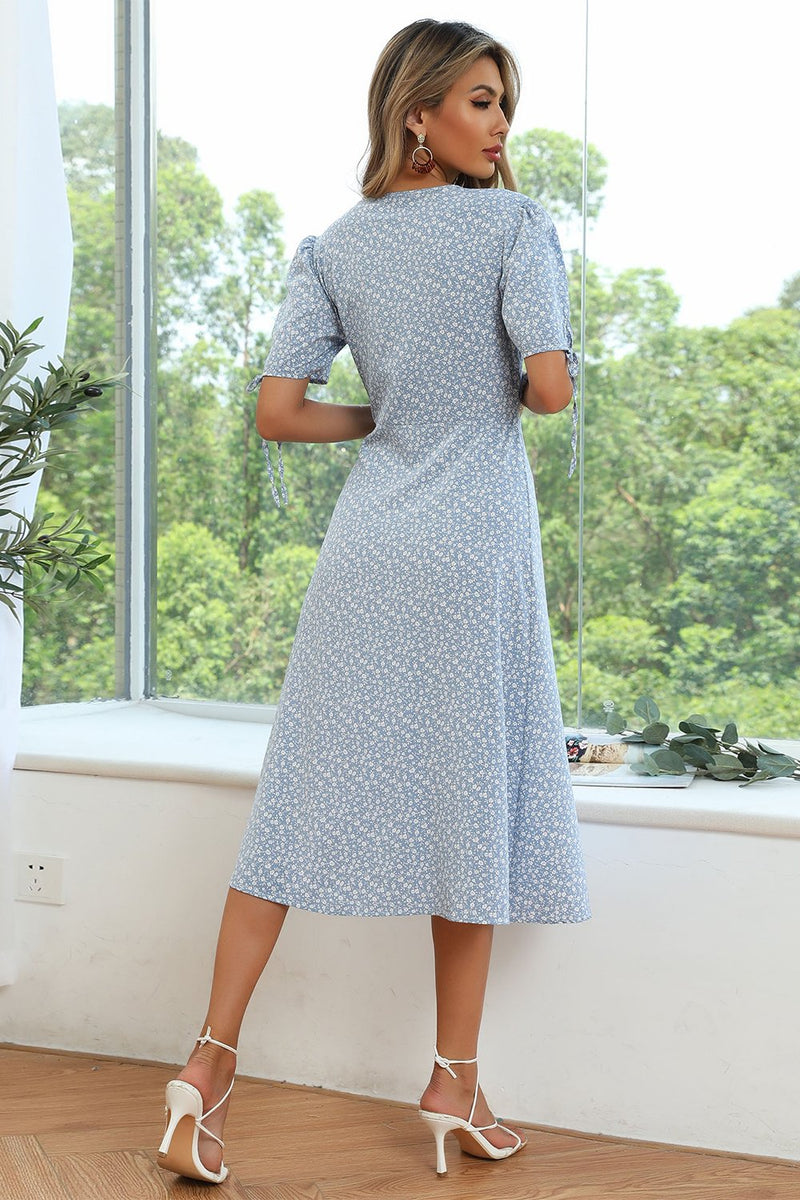 Load image into Gallery viewer, Blue Print V-neck Midi Summer Dress