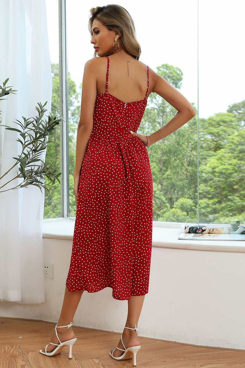 Load image into Gallery viewer, Red Polka Dots Maxi Summer Dress