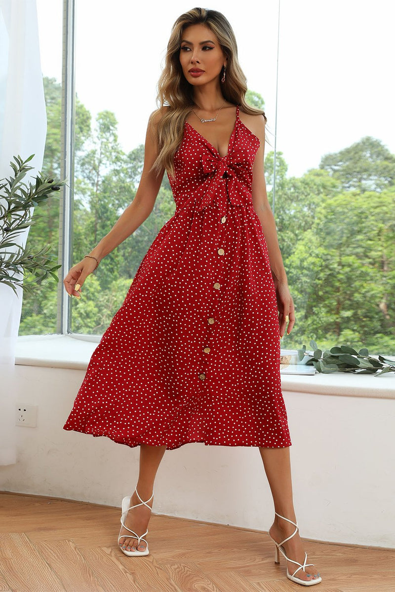 Load image into Gallery viewer, Red Polka Dots Maxi Summer Dress