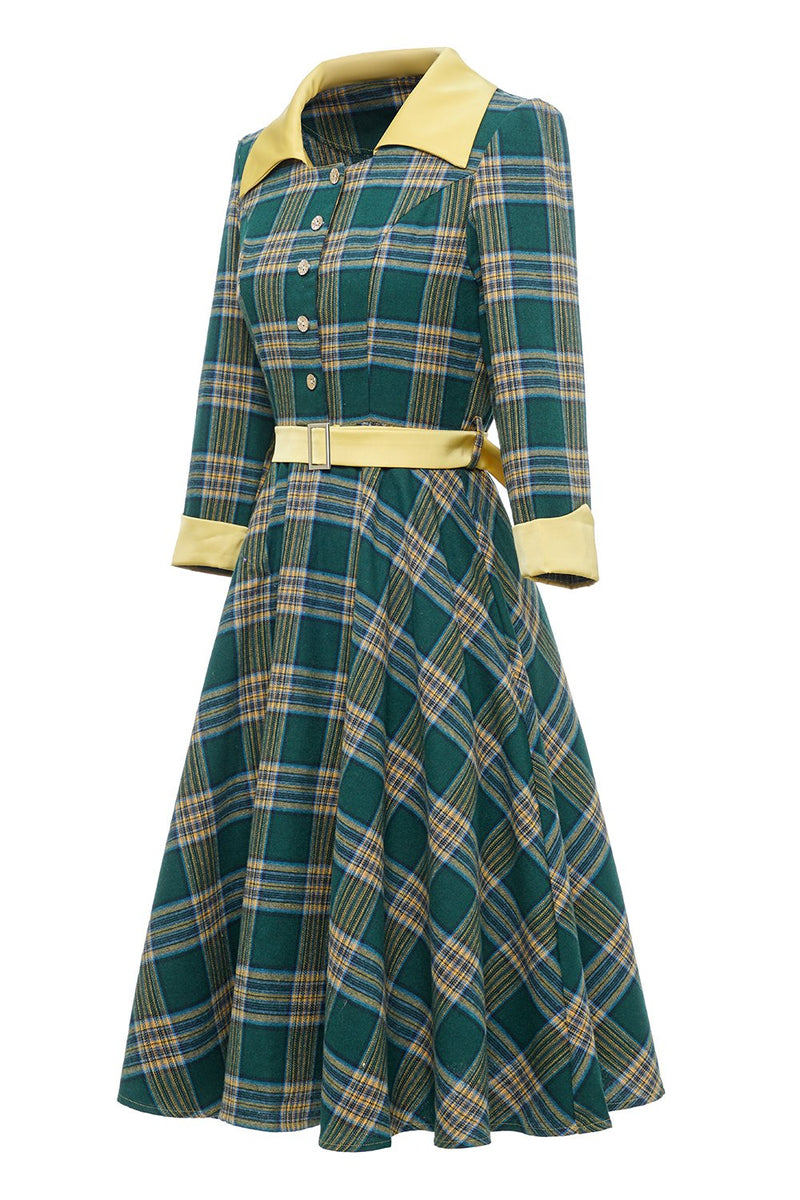 Load image into Gallery viewer, Green Plaid Vintage Dress