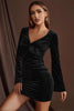 Load image into Gallery viewer, Black Long Sleeves Velvet Cocktail Dress