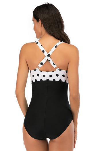 One Piece Black Polka Dots Swimsuit