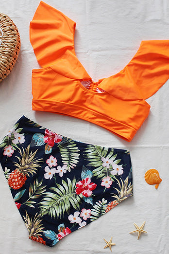 Plus Size Orange Floral Bikini