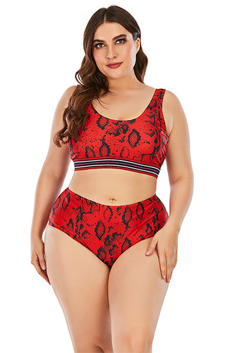 Plus Size Red Print Two Piece Bikini
