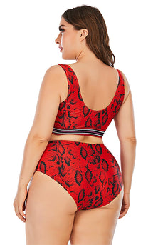 Plus Size Red Print Two Piece Bikini
