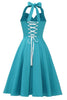 Load image into Gallery viewer, Halter Blue Vintage Dress with Bowknot