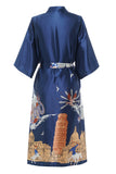 Blue Printed Bridal Satin Robe