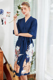 Blue Printed Bridesmaid Satin Robe