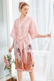 Blush Printed Satin Bridal Robes Kimono