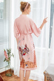 Blush Printed Satin Bridal Robes Kimono