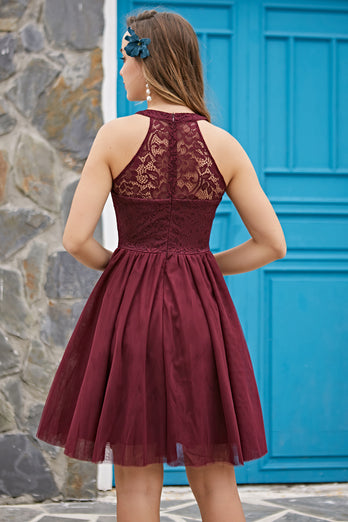 Solid Halter Lace Dress