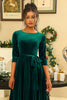 Load image into Gallery viewer, A Line Round Neck Green Velvet X Mas Party Dress