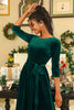 Load image into Gallery viewer, A Line Round Neck Green Velvet X Mas Party Dress