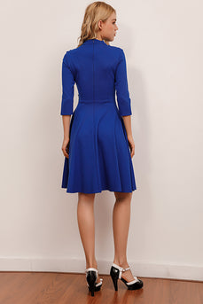 Royal Blue Vintage Dress With Sleeves