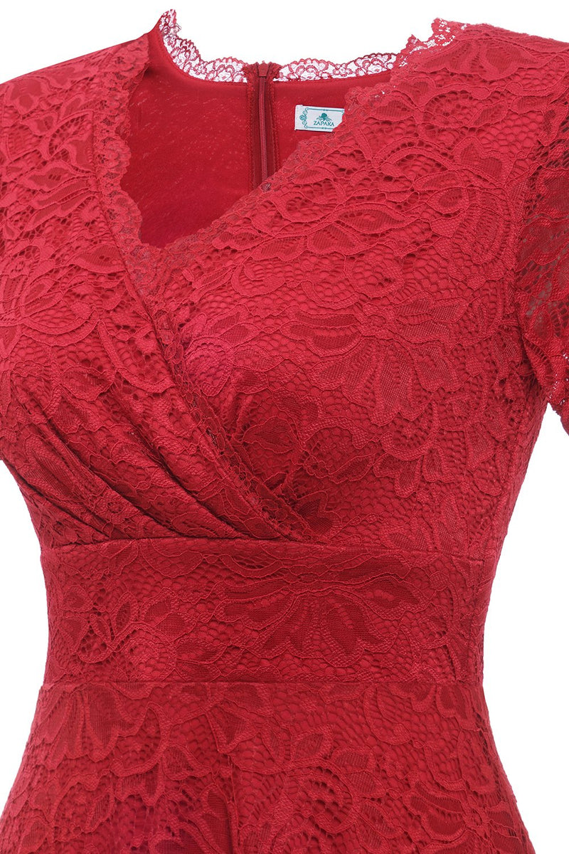 Load image into Gallery viewer, Red V-neck Lace Dress