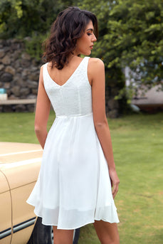 White Short Lace Chiffon Graduation Dress