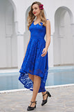 Royal Blue Asymmetrical Lace Dress