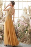 Deep V-neck Long Dress with Appliques