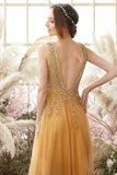 Deep V-neck Long Dress with Appliques