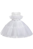 Blue A-line Tulle Flower Girl Dress with Bow