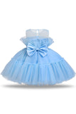 Blue A-line Tulle Flower Girl Dress with Bow