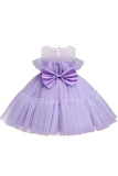 Blue A-line Tulle Flower Girl Dress with Bow