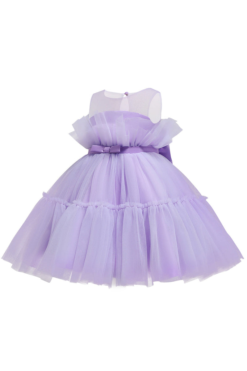 Load image into Gallery viewer, Blue A-line Tulle Flower Girl Dress with Bow