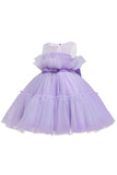 Blue A-line Tulle Flower Girl Dress with Bow