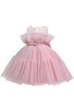 Blue A-line Tulle Flower Girl Dress with Bow