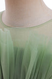 Green Round Neck Tulle Flower Girl Dress with Bowknot