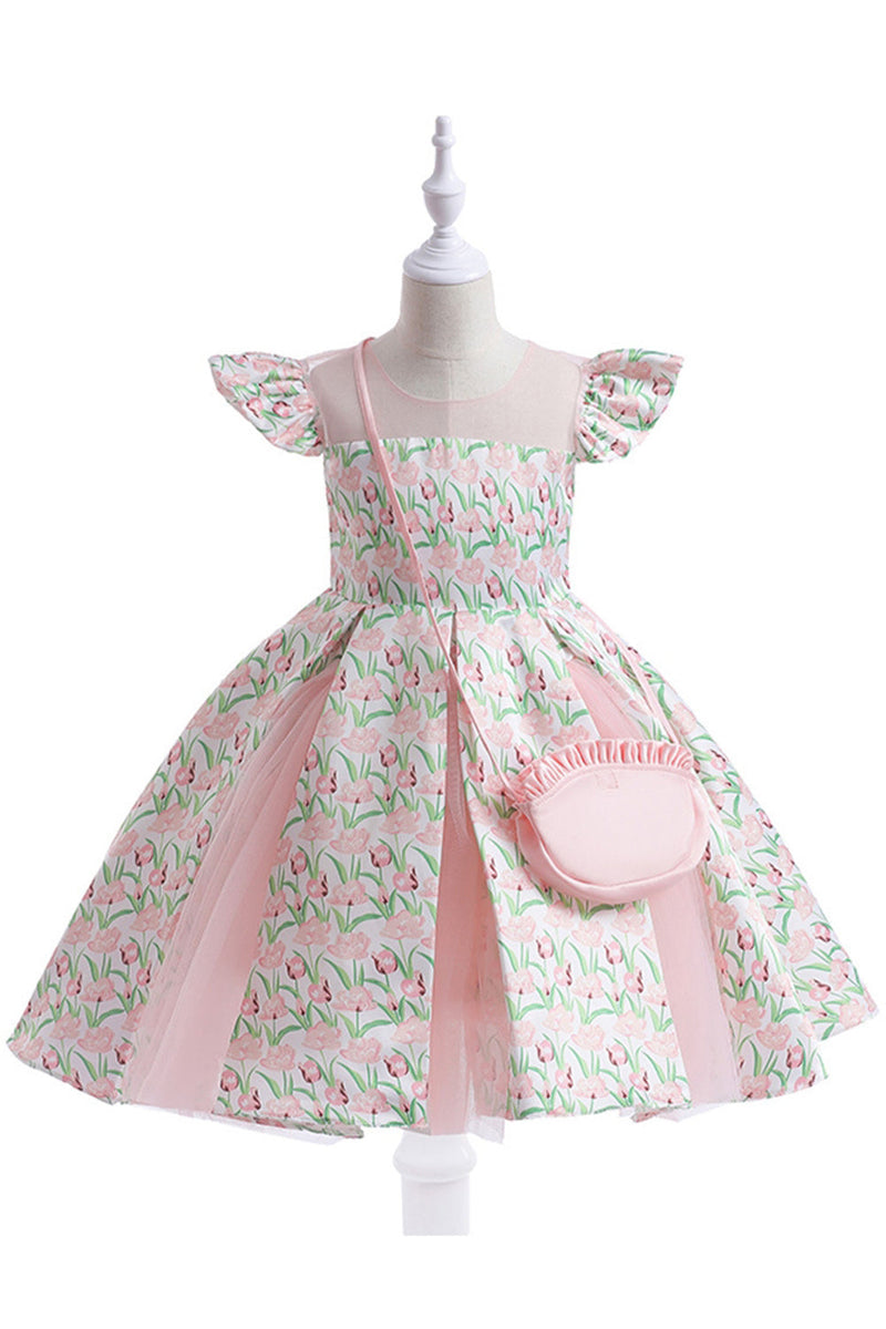 Load image into Gallery viewer, Pink Flower Printed Flower Girl Dress