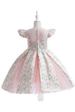 Pink Flower Printed Flower Girl Dress