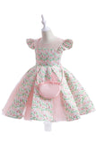 Pink Flower Printed Flower Girl Dress