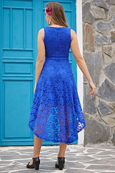 Royal Blue V-Neck Lace Dress