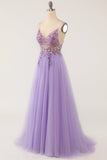 Purple Beaded Tulle Long Prom Dress