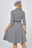 Dark Grey Vintage Plaid 1950s Swing Party Dress with Sleeves