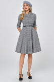 Dark Grey Vintage Plaid 1950s Swing Party Dress with Sleeves