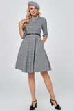 Dark Grey Vintage Plaid 1950s Swing Party Dress with Sleeves