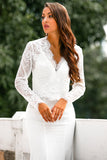 V Neck White Lace Tops