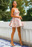 Pink Spaghetti Straps Short Homecoming Party Dress