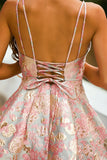 Pink Spaghetti Straps Short Homecoming Party Dress