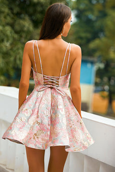 Pink Spaghetti Straps Short Homecoming Party Dress