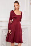 Burgundy Long Sleeves Formal Party Dress