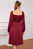 Burgundy Long Sleeves Formal Party Dress