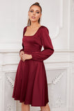 Burgundy Long Sleeves Formal Party Dress