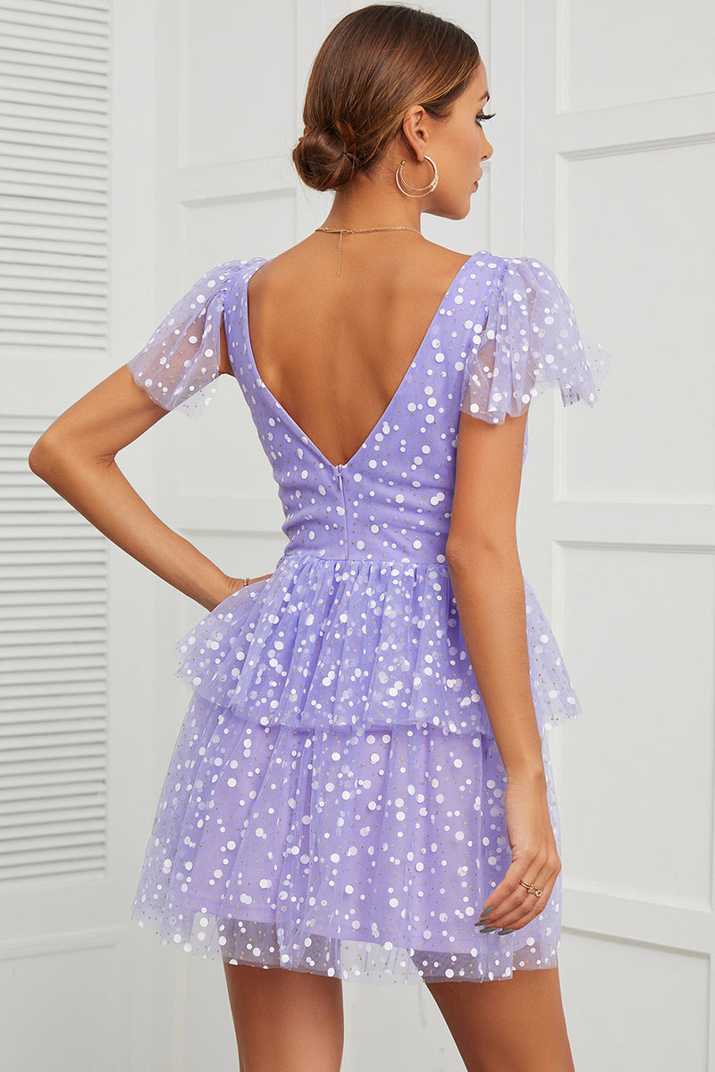 Load image into Gallery viewer, Cute V Neck Purple Cocktail Party Dress