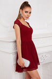 Burgundy Lace Short Cocktail Dress