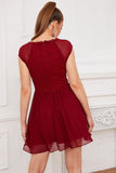 Burgundy Lace Short Cocktail Dress