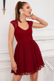 Burgundy Lace Short Cocktail Dress